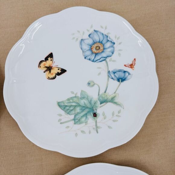 4 Lenox BUTTERFLY MEADOW Porcelain Salad Luncheon Plates 9" Scalloped Edge - Picture 4 of 10